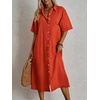 image:imagechouyatou Womens Summer Cotton Linen Shirt Dress Short Sleeve Casual Loose Tunic Dress Boho Beach Midi Long DressRed