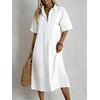 image:imagechouyatou Womens Summer Cotton Linen Shirt Dress Short Sleeve Casual Loose Tunic Dress Boho Beach Midi Long DressWhite