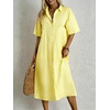 image:imagechouyatou Womens Summer Cotton Linen Shirt Dress Short Sleeve Casual Loose Tunic Dress Boho Beach Midi Long DressYellow