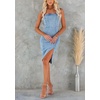 image:imagechouyatou Womens Summer Sexy Strapless Bodycon Denim Dress Side Slit Party Tube Dress Midi Jean DressesLight Blue