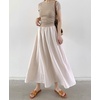 image:imagechouyatou Womens Vintage PlaidStriped Elastic Waist A Line Pleated Swing Bohemian Midi Long SkirtPlaid Apricot
