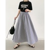 image:imagechouyatou Womens Vintage PlaidStriped Elastic Waist A Line Pleated Swing Bohemian Midi Long SkirtPlaid Black