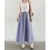 image:imagechouyatou Womens Vintage PlaidStriped Elastic Waist A Line Pleated Swing Bohemian Midi Long SkirtStriped Blue