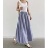 image:imagechouyatou Womens Vintage PlaidStriped Elastic Waist A Line Pleated Swing Bohemian Midi Long SkirtStriped Blue