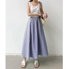 image:imagechouyatou Womens Vintage PlaidStriped Elastic Waist A Line Pleated Swing Bohemian Midi Long SkirtStriped Blue