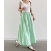 image:imagechouyatou Womens Vintage PlaidStriped Elastic Waist A Line Pleated Swing Bohemian Midi Long SkirtStriped Green