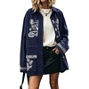image:imagechouyatou Women Button Down Cotton Shacket Boho Floral Oversized ShirtDark Blue