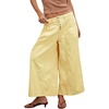 image:imagechouyatou Womens Boyfriend Baggy Jeans Flare Wide Leg Denim Pants Elastic Waist Button Pleated Culotte JeansYellow