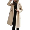image:imagechouyatou Womens Casual Lapel Long Wool Trench Coat Single Breasted Dressy Peacoat Overcoat Jacket OuterwearApricot