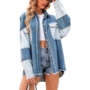 image:imagechouyatou Womens Color Block Jean Denim Shacket Button Down Shirt CoatBlue