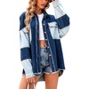 image:imagechouyatou Womens Color Block Jean Denim Shacket Button Down Shirt CoatDark Blue