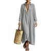 image:imagechouyatou Womens Cotton Striped Dress Button Down Loose Maxi Shirt DressBlack