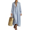 image:imagechouyatou Womens Cotton Striped Dress Button Down Loose Maxi Shirt DressBlue