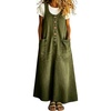 image:imagechouyatou Womens Denim Suspender Overall Dress Button Front Bib Long DressArmy Green