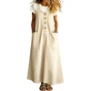 image:imagechouyatou Womens Denim Suspender Overall Dress Button Front Bib Long DressBeige