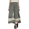 image:imagechouyatou Womens Elastic Waist Plaid Pants Lace Embroidery Patch Wide Leg Capri Palazzo Pants Gingham CulottesBlack