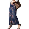 image:imagechouyatou Womens Floral Boho Denim Skirt Front Slit Long Jean SkirtPink Blue