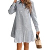image:imagechouyatou Womens Long Sleeve Lapel Striped Polo Shirt Dress Pleated Flare Midi Cotton Skater DressBlack