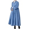 image:imagechouyatou Womens Loose Bishop Sleeve Maxi Shirt Dress Band Collar Cotton Button Down ALine Swing DressBlue