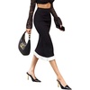 image:imagechouyatou Womens Sexy Stretchy Bodycon Ribbed Knit Skirt Package Hip Color Block Mermaid Ruffle Midi Long SkirtBlack