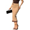 image:imagechouyatou Womens Sexy Stretchy Bodycon Ribbed Knit Skirt Package Hip Color Block Mermaid Ruffle Midi Long SkirtKhaki