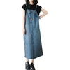 image:imagechouyatou Womens Sleeveless Denim Overall Dress Loose Baggy Pinafore Midi Jean DressBlue