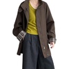 image:imagechouyatou Womens Stand Collar Wool Barn Jacket Vintage Plaid Trench Coat Zip Up Wool Blend Peacoat with PocketsCoffee Brown