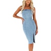 image:imagechouyatou Womens Summer Sexy Strapless Bodycon Denim Dress Side Slit Party Tube Dress Midi Jean DressesLight Blue