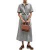 image:imagechouyatou Womens Summer Short Sleeve Striped Shirt Dress Casual Loose Belted Cotton Midi Long DressBlack