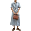 image:imagechouyatou Womens Summer Short Sleeve Striped Shirt Dress Casual Loose Belted Cotton Midi Long DressBlue