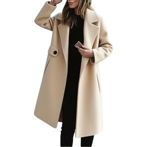 image:imagechouyatou Womens Casual Lapel Long Wool Trench Coat Single Breasted Dressy Peacoat Overcoat Jacket OuterwearApricot