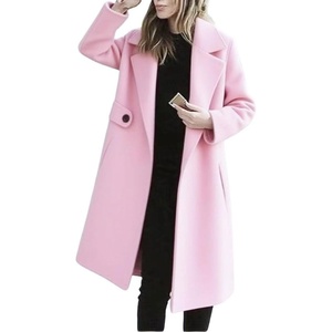 image:imagechouyatou Womens Casual Lapel Long Wool Trench Coat Single Breasted Dressy Peacoat Overcoat Jacket OuterwearPink