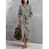 image:imagechouyatou Womens Boho Striped Belted Shirt Dress Button Down Long Sleeve Pleated Tunic Midi Long Dress with PocketsBlack