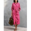 image:imagechouyatou Womens Boho Striped Belted Shirt Dress Button Down Long Sleeve Pleated Tunic Midi Long Dress with PocketsWatermelon Red