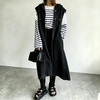 image:imagechouyatou Womens Denim Hoodie Vest Sleeveless Maxi Jean Jacket CoatBlack