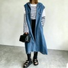 image:imagechouyatou Womens Denim Hoodie Vest Sleeveless Maxi Jean Jacket CoatBlue