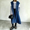 image:imagechouyatou Womens Denim Hoodie Vest Sleeveless Maxi Jean Jacket CoatDark Blue