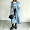 image:imagechouyatou Womens Denim Hoodie Vest Sleeveless Maxi Jean Jacket CoatLight Blue