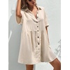 image:imagechouyatou Womens Summer Cotton Button Front Shirt Dresses Casual Babydoll Cute Lapel A Line Midi DressBeige