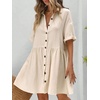 image:imagechouyatou Womens Summer Cotton Button Front Shirt Dresses Casual Babydoll Cute Lapel A Line Midi DressBeige