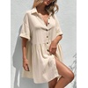 image:imagechouyatou Womens Summer Cotton Button Front Shirt Dresses Casual Babydoll Cute Lapel A Line Midi DressBeige