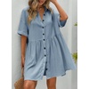 image:imagechouyatou Womens Summer Cotton Button Front Shirt Dresses Casual Babydoll Cute Lapel A Line Midi DressBlue