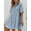 image:imagechouyatou Womens Summer Cotton Button Front Shirt Dresses Casual Babydoll Cute Lapel A Line Midi DressBlue