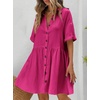 image:imagechouyatou Womens Summer Cotton Button Front Shirt Dresses Casual Babydoll Cute Lapel A Line Midi DressFuchsia