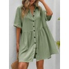 image:imagechouyatou Womens Summer Cotton Button Front Shirt Dresses Casual Babydoll Cute Lapel A Line Midi DressGreen
