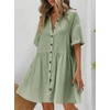 image:imagechouyatou Womens Summer Cotton Button Front Shirt Dresses Casual Babydoll Cute Lapel A Line Midi DressGreen