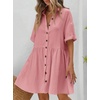 image:imagechouyatou Womens Summer Cotton Button Front Shirt Dresses Casual Babydoll Cute Lapel A Line Midi DressPink