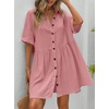 image:imagechouyatou Womens Summer Cotton Button Front Shirt Dresses Casual Babydoll Cute Lapel A Line Midi DressPink
