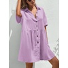 image:imagechouyatou Womens Summer Cotton Button Front Shirt Dresses Casual Babydoll Cute Lapel A Line Midi DressPurple