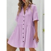 image:imagechouyatou Womens Summer Cotton Button Front Shirt Dresses Casual Babydoll Cute Lapel A Line Midi DressPurple